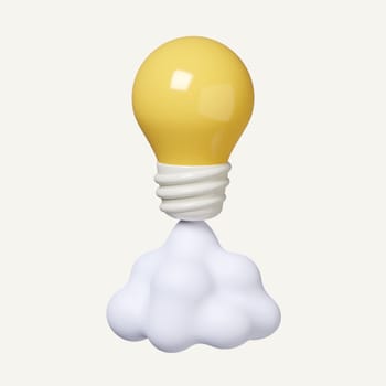 3d light bulb launch icon. Creative thinking ideas and innovation concept. fresh start concept, brainstorming. icon isolated on white background. 3d rendering illustration. Clipping path..