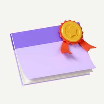 3d bank account book quality guarantee. financial online champion award. business invoice bill. icon isolated on white background. 3d rendering illustration. Clipping path..