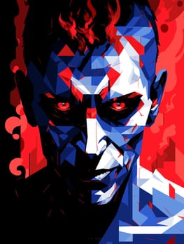 Portrait of a man in the character of the devil in red and blue colours in vector art style