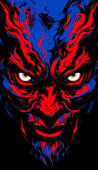 Portrait of a man in the character of the devil in red and blue colours in vector art style