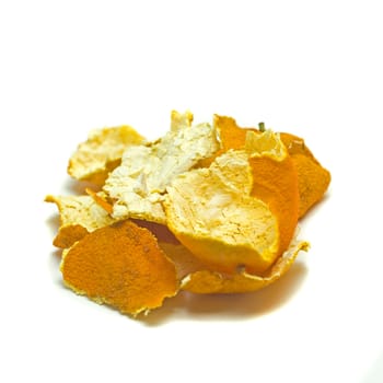Dried tangerine peels isolated on white background.Chinese herbal medicine