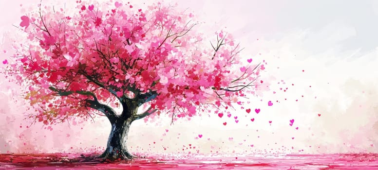 Pink sakura tree blooming on white background.