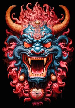 Asian Demonic Folklore Mask.  A mask of a demon for ritual purposes