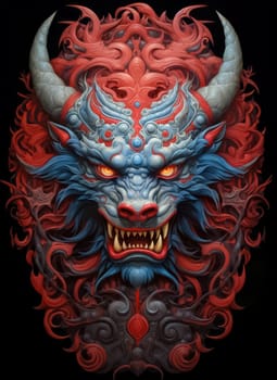 Asian Demonic Folklore Mask.  A mask of a demon for ritual purposes