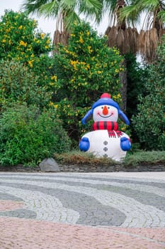 New Year's Christmas snowman as a close-up decoration. photo