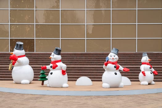 New Year's Christmas snowman as a close-up decoration. photo