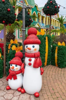 New Year's Christmas snowman as a close-up decoration. photo