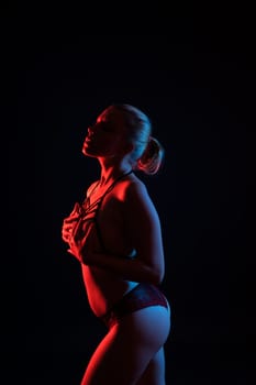 Seductive body of nude woman. Naked sensual beautiful female. Artistic silhouette photo.