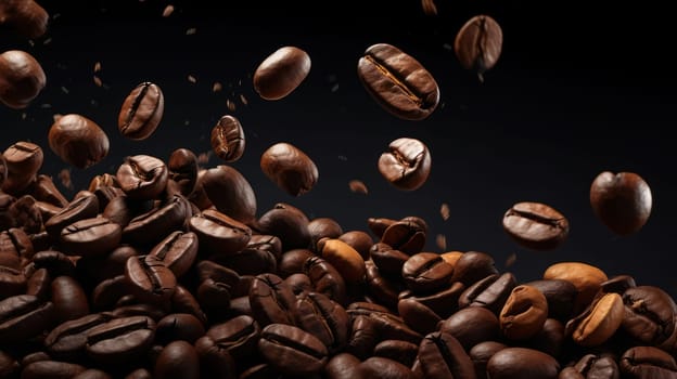 Aroma of Energy: Brown Roast Espresso, Caffeine-Fueled, Black Coffee Beans in a Textured, Macro Background.