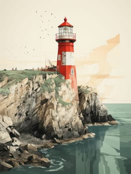 Lighthouse Protector: Majestic Coastal beauty and calmness with a towering light guiding ships to safety amidst a scenic seascape.