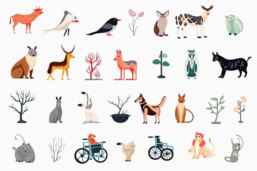 Set of pictures of cute wild animals, cartoon jungle and safari animals. Forest animals illustration.