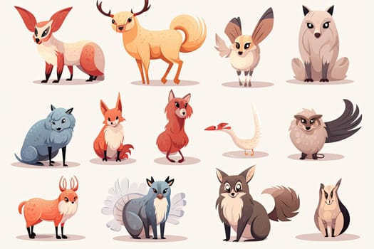 Set of pictures of cute wild animals, cartoon jungle and safari animals. Forest animals illustration.
