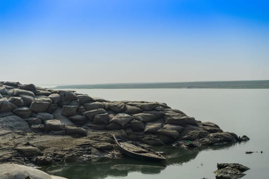 geobags sandbags to protect the riverbank from erosion, Bangladesh Padma River