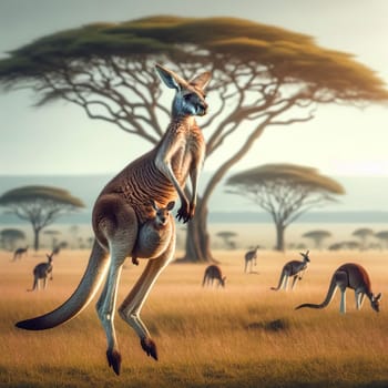 Wild animals of Australia - Kangaroo. Generative AI. High quality illustration