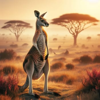 Wild animals of Australia - Kangaroo. Generative AI. High quality illustration