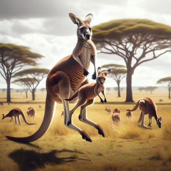 Wild animals of Australia - Kangaroo. Generative AI. High quality illustration