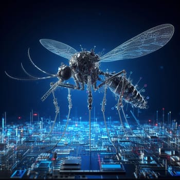 genetically modified macro closeup of nano robot engineered weapon mosquito in action concept design depopulation evil plan generative ai art