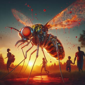 genetically modified macro closeup of nano robot engineered weapon mosquito in action concept design depopulation evil plan generative ai art