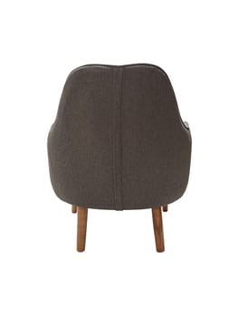 modern fabric grey armchair with wooden legs isolated on white background, back view.