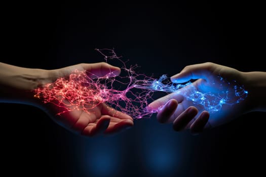 The two hands are connected by neural connections.