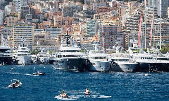 Monaco, Monte Carlo, 28 September 2022 - Top view of the famous yacht show, exhibition of luxury mega yachts, the most expensive boats for the richest people around the world, yacht brokers. High quality photo