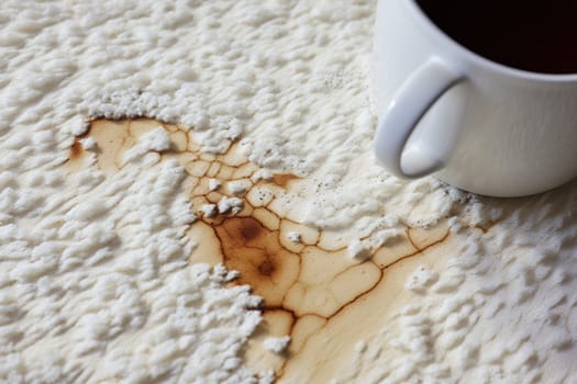 Dirty coffee spot on a light fluffy carpet.