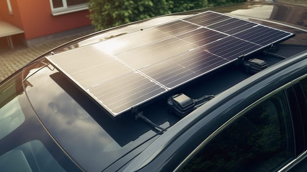 car using energy of solar panels installed on the roof instead of fuel, energy crisis, environmental method of energy production, High quality photo