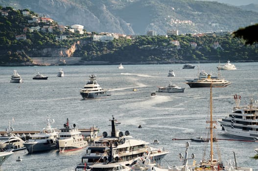 Monaco, Monte Carlo, 01 October 2022 - The famous motorboat exhibition at morning, mega yacht show, novelties of the boating industry. High quality photo