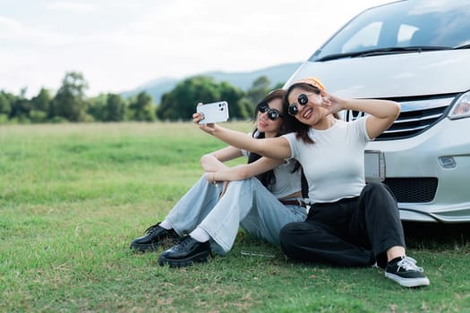 Young Asian woman traveler using a mobile. Journey trip lifestyle. travel concept.