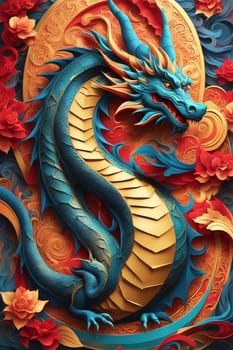 Dragon chinese new year 2024 poster symbol card illustration ai generated