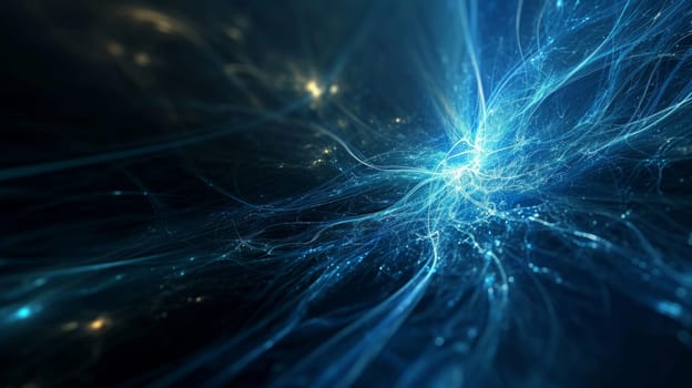 Network technologies. Futuristic blue tech background 3d illustration with glowing particles AI