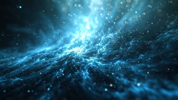 Network technologies. Futuristic blue tech background 3d illustration with glowing particles AI