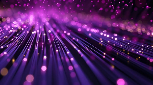 Network technologies. Futuristic tech purple background 3d illustration with glowing particles AI