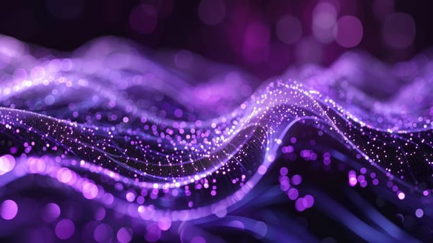 Network technologies. Futuristic tech purple background 3d illustration with glowing particles AI