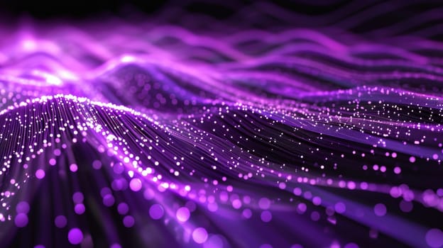 Network technologies. Futuristic tech purple background 3d illustration with glowing particles AI