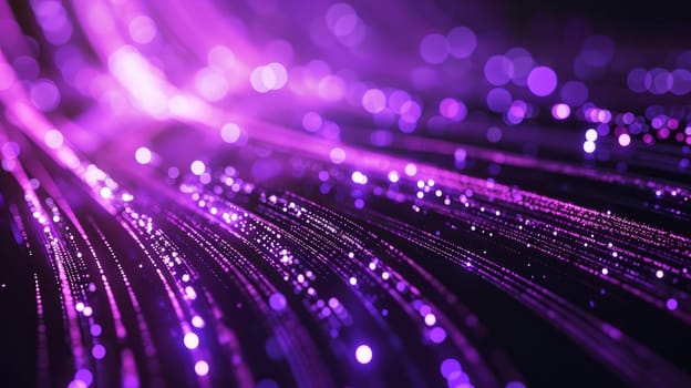 Network technologies. Futuristic tech purple background 3d illustration with glowing particles AI