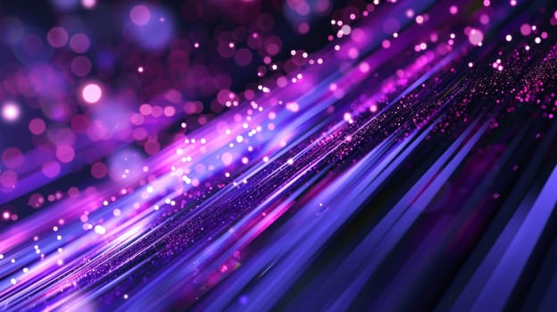 Network technologies. Futuristic tech purple background 3d illustration with glowing particles AI