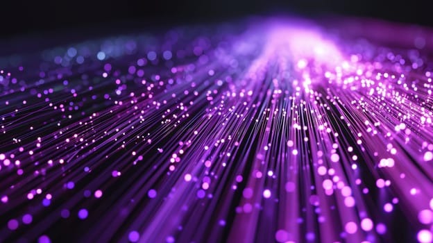 Network technologies. Futuristic tech purple background 3d illustration with glowing particles AI