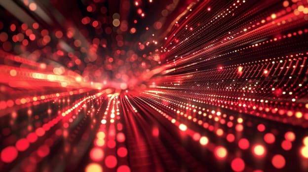 Network technologies. Futuristic tech red background 3d illustration with glowing particles AI