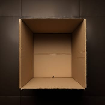 Paper cardboard box with open top on dark background isolated AI