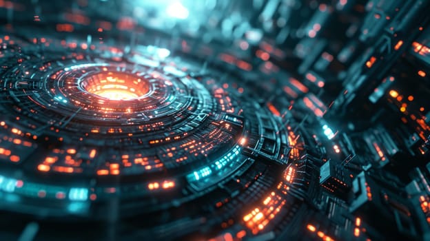 Network technologies. Futuristic tech background 3d illustration with glowing particles AI