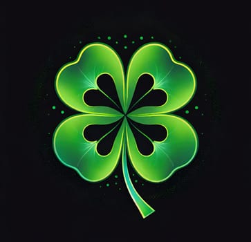 Illustration of a clover .Shamrock. Background with clover leaves. St. Patrick's Day.Illustration of a four-leaf clover. Abstract background with clover.Glowing green shamrock.