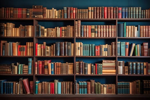 Bookshelves filled with old books. Reading, education concept.