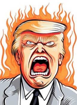 Caricature of angry former US president Donald Trump. Making America Great Again