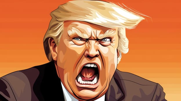 Caricature of angry former US president Donald Trump. Making America Great Again