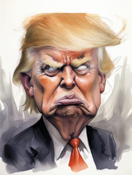 Caricature of angry former US president Donald Trump. Making America Great Again