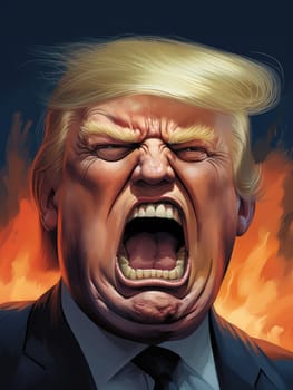 Caricature of angry former US president Donald Trump. Making America Great Again