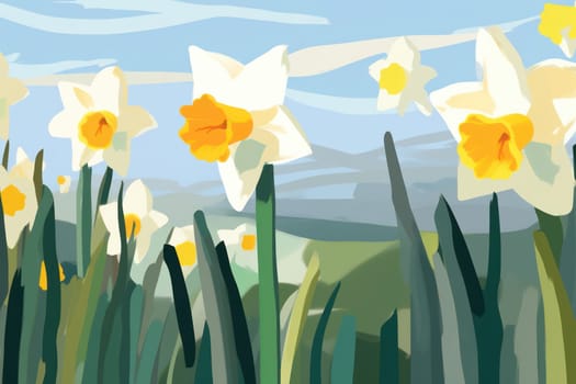 Blooming Beauty: Yellow Daffodil on Green Floral Background