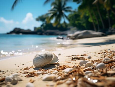 Sandy beach with waves, beautiful tropical bay. High quality photo