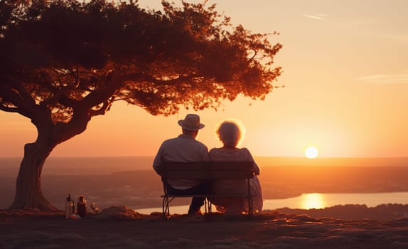 Senior couples hug each other and smile happily in the park. Concept, healthy senior couples. High quality photo